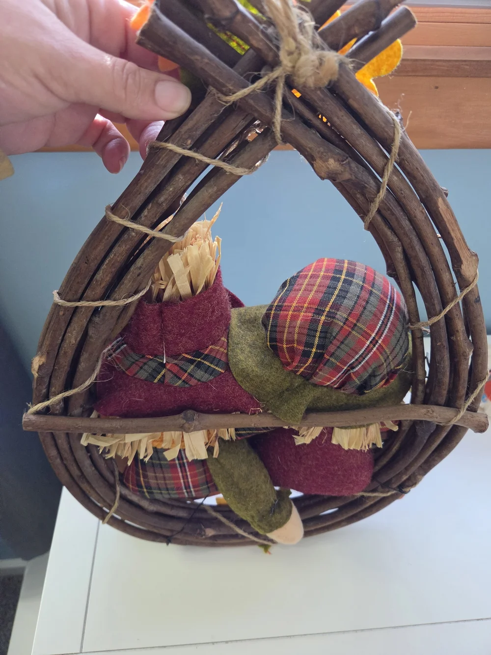 Autumn Fall Happy Harvest Scarecrow Wreath – Orange, Green & Burgundy